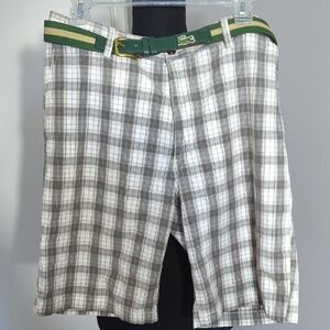 Lacoste Men’s Gray Plaid Cotton Shorts - Green Belt Included